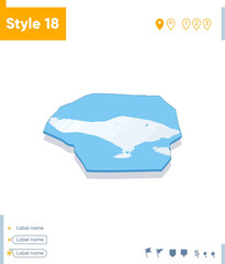 Bali, Indonesia - 3d map on white background with water and roads. Vector map with shadow.