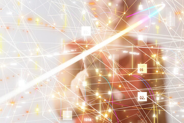 Neural network 3D illustration. Big data and cybersecurity