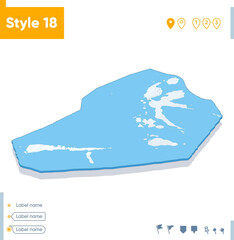 North Maluku, Indonesia - 3d map on white background with water and roads. Vector map with shadow.
