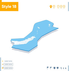 North Sulawesi, Indonesia - 3d map on white background with water and roads. Vector map with shadow.