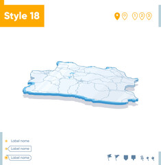 West Java, Indonesia - 3d map on white background with water and roads. Vector map with shadow.