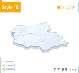 East Azerbaijan, Iran - 3d map on white background with water and roads. Vector map with shadow.