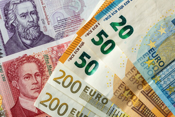 Bulgarian money next to the single currency of the European Union, Concept of Bulgaria joining the euro area,
