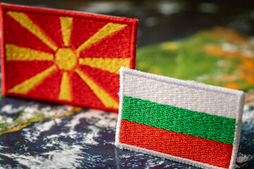 Flags of Bulgaria and North Macedonia straight in front of each other, The concept of complicated...
