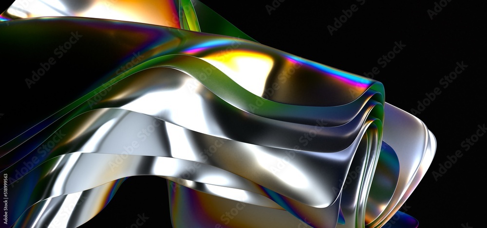 Aufkleber 3D render abstract background. Colorful twisted shapes in motion. Computer generated digital art for poster, flyer, banner