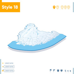 Agder, Norway - 3d map on white background with water and roads. Vector map with shadow.