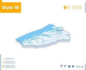 More Og Romsdal, Norway - 3d map on white background with water and roads. Vector map with shadow.