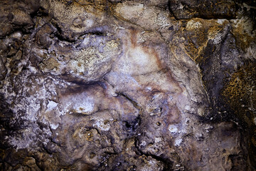 Cave paintings of primitive man. Ocher paint. Hunters hunt deer. Caveman, Neanderthal, drawings in...