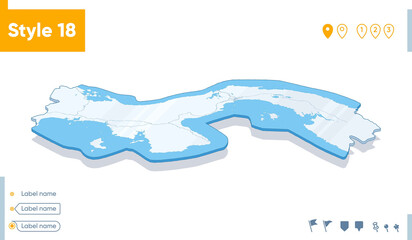 Panama - 3d map on white background with water and roads. Vector map with shadow.