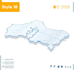 Moscow Region, Russia - 3d map on white background with water and roads. Vector map with shadow.