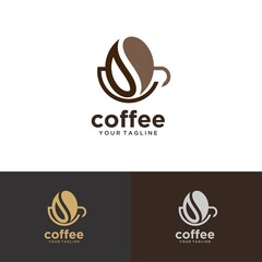 Premium coffee shop logo. Cafe mug icon. Latte aroma symbol. Espresso hot drink cup sign.