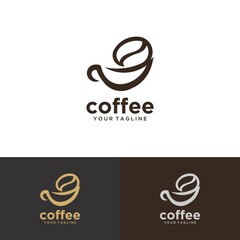 Premium coffee shop logo. Cafe mug icon. Latte aroma symbol. Espresso hot drink cup sign.