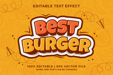 Editable text effect Best Burger 3d cartoon template style premium vector