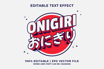 Editable text effect Onigiri 3d cartoon template style premium vector