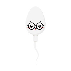 Cute sperm semen cell clever character emoji. Kawaii sperm with eyeglasses medicine maskot emoticon. Flat design cartoon vector illustration.
