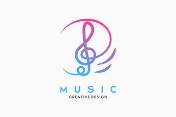 Music icon logo design or music symbol with creative hand drawn concept