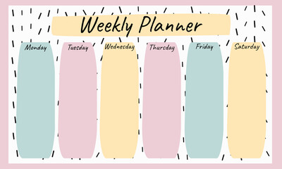 Weekly planner, school timetable or lesson schedule template, vector education. Week chart or plan and study planner.