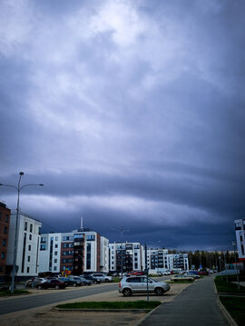 Thunderclouds over the city microdistrict