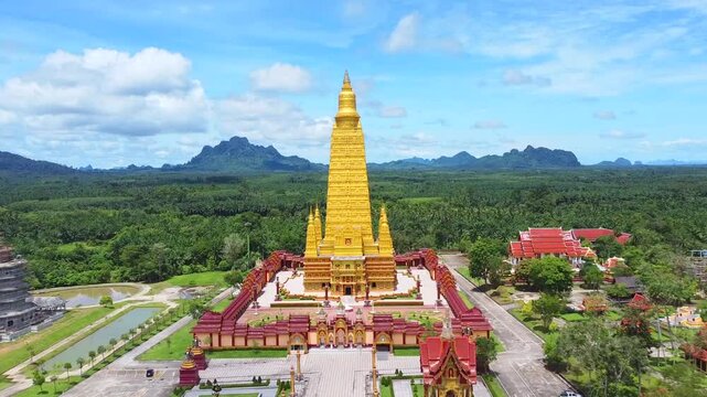 Amazing big beautiful temple in Thailand. Amazing concept of Thailand. Wat Bang Tong, Krabi Province, Thailand