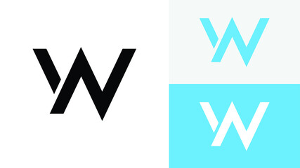 WN NW Letter logo Abstract vector icon template. Alphabet N, W, WN  monogram symbol black with Blue white icon set design Illustration 