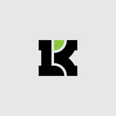 L and K initials or logo. LK monogram or logotype with green quarter of circle. KL - design element or icon.