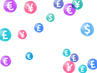 Fototapeta na wymiar Euro dollar pound yen circle icons scatter money vector background. Profit growth pattern. Currency