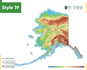 USA, Alaska - high detailed physical map. Vector map. Dem map.