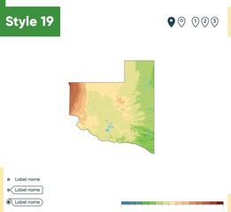 La Pampa, Argentina - high detailed physical map. Vector map. Dem map.