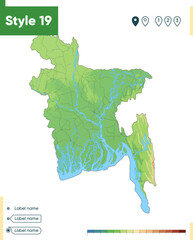 Bangladesh - high detailed physical map. Vector map. Dem map.
