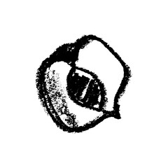 Peach symbol isolated. Black hand drawn nectarine sketch drawing. Stencil style icon of plum illustration for baby food logo, juice label design, prune sign, fruity packaging. Vector apricot insignia.