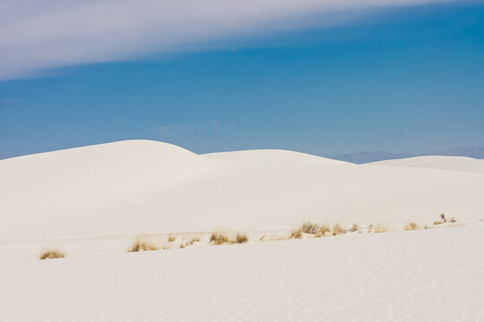 beautiful color and lights of  White Sands National  Parks under a beautiful blue sky with copy space,  New Mexico, Useful backround