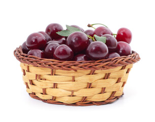 Red ripe cherries in the basket.