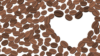 Heart made from roasted coffee beans background with place for text
