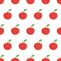 Ripe red apple with leaf seamless pattern