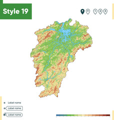Obraz premium Jiangxi, China - high detailed physical map. Vector map. Dem map.
