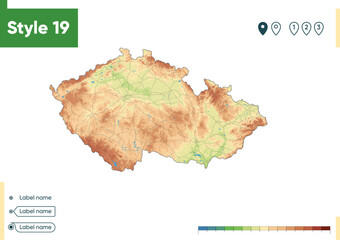Czech Republic - high detailed physical map. Vector map. Dem map.