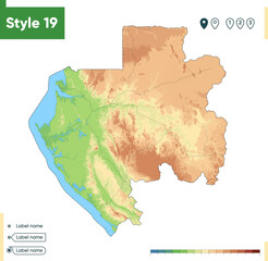 Gabon - high detailed physical map. Vector map. Dem map.
