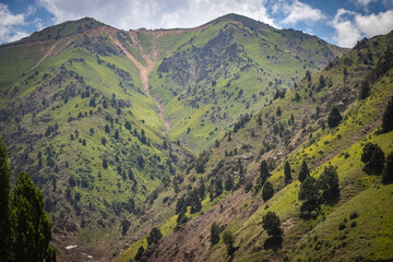 landscape with mountains, fergana valley, uzbekistan, central asia