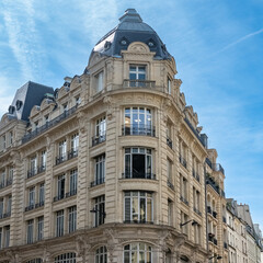Paris, typical facade and windows, beautiful building rue Reaumur

