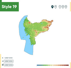 West Kalimantan, Indonesia - high detailed physical map. Vector map. Dem map.
