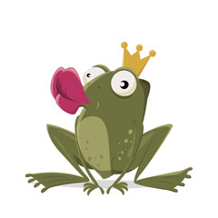 funny illustration of a kissing cartoon frog