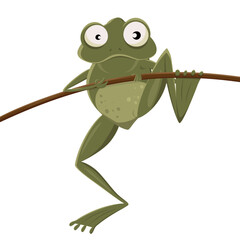 funny illustration of a climbing cartoon frog