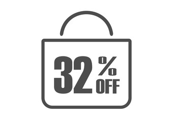 32% Off. Banner for products and services. Shopping bag vector.