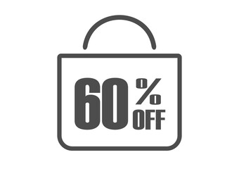 60% Off. Banner for products and services. Shopping bag vector.