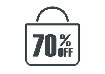 70% Off. Banner for products and services. Shopping bag vector.