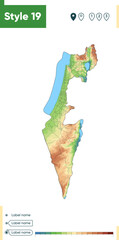 Israel - high detailed physical map. Vector map. Dem map.