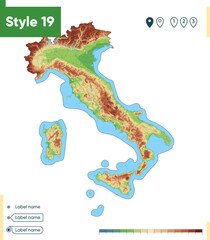 Italy - high detailed physical map. Vector map. Dem map.