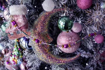 Glittery pink moon Christmas tree bauble decoration