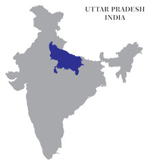Uttar Pradesh Highlighted in India Map vector illustration (Map not to Scale)	