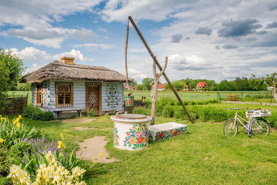 Hand decorated countryside house located in village Zalipie, Poland